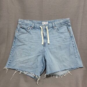 Gap Loose Bermuda Denim Shorts Light Wash Blue Frayed Hem Drawstring Mens 34